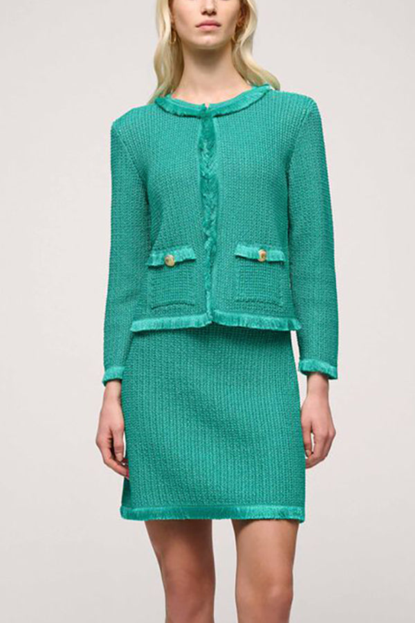 CONFORTO TURQUOISE FRINGE KNIT JACKET