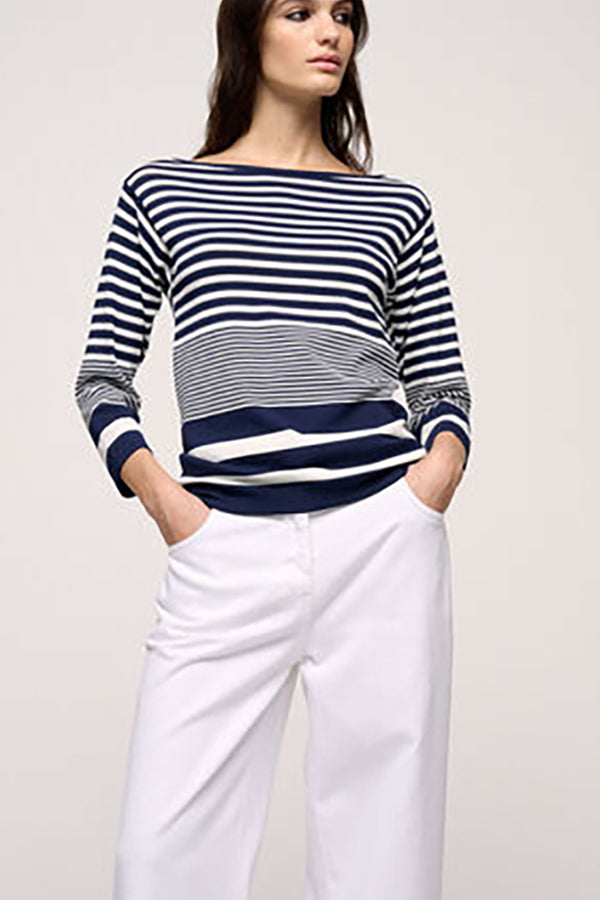 CORAZZA BLUE STRIPED BOATNECK PULLOVER