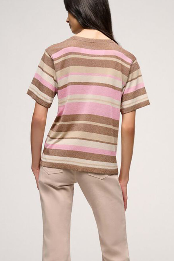 CRESTATA PINK LUREX STRIPED KNIT TOP