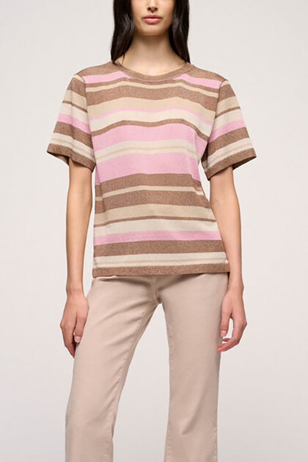 CRESTATA PINK LUREX STRIPED KNIT TOP