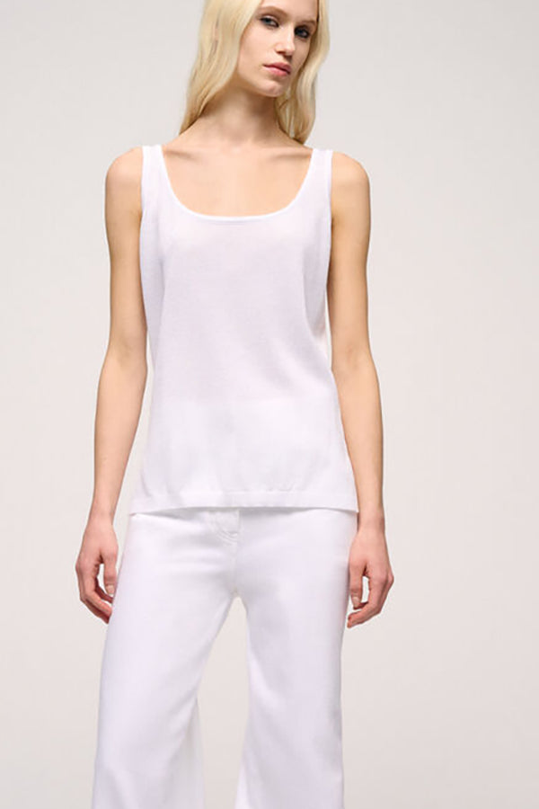 CUNICOLO B WHITE LINEN-BLEND TANK TOP