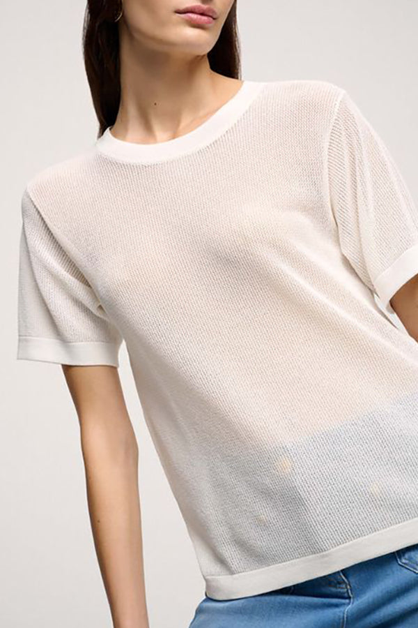 CURRICULUM CREAM PERFORATED KNIT TOP