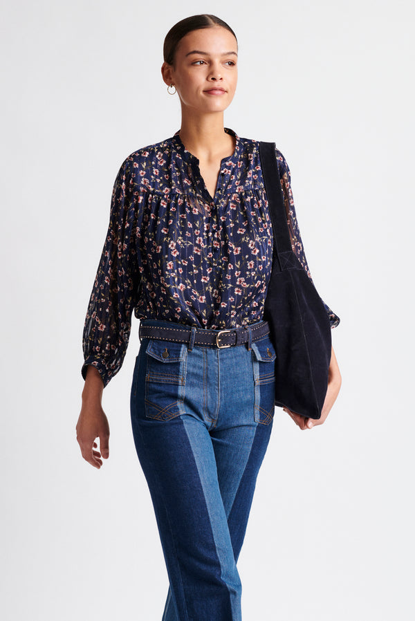 NILLA PRINTED MUSLIN-STYLE BLOUSE WITH LUREX