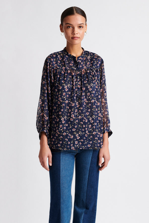 NILLA PRINTED MUSLIN-STYLE BLOUSE WITH LUREX