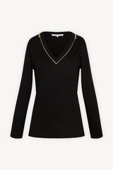 AMBRE LONG SLEEVE STRASS-TRIM T-SHIRT