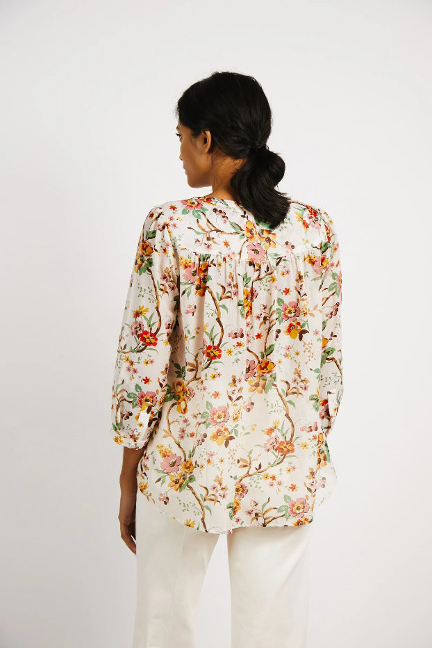 CYRIAQUE COTTON AND SILK FLORAL PRINT BLOUSE