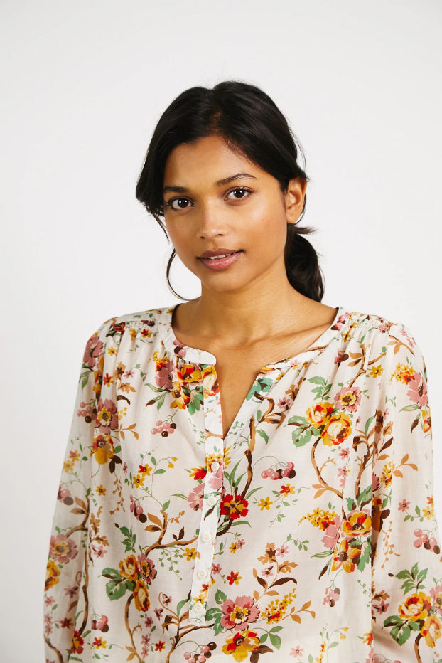 CYRIAQUE COTTON AND SILK FLORAL PRINT BLOUSE