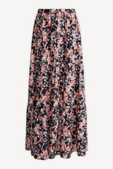 LONG TIERED FLORAL PRINT COTTON SKIRT