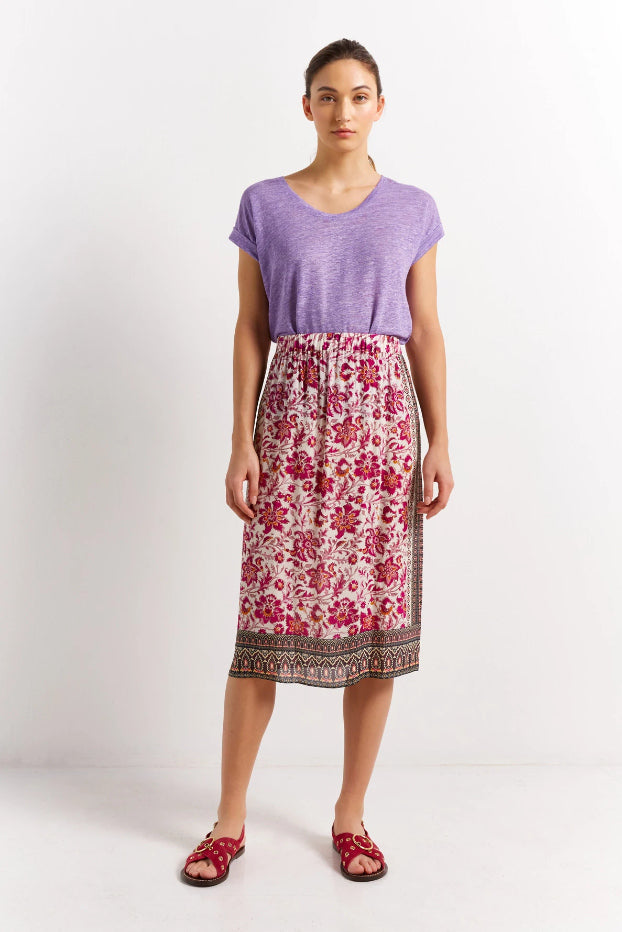 BETSY PINK FLORAL PRINT ELASTICATED SKIRT