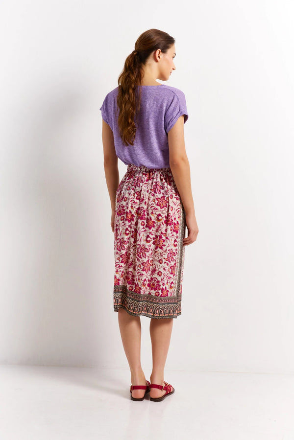 BETSY PINK FLORAL PRINT ELASTICATED SKIRT