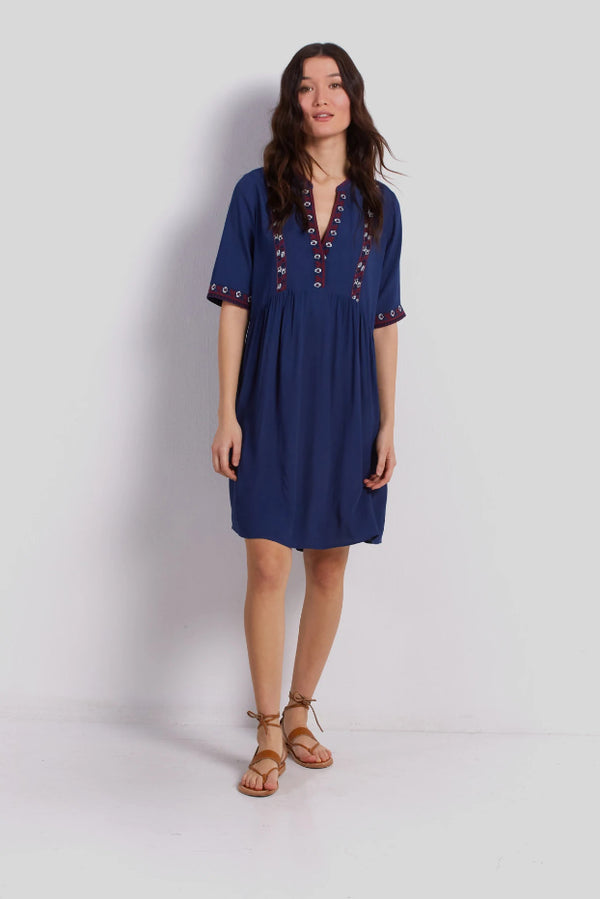 JOSEF CONTRAST EMBROIDERY DRESS