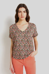 ANGE FLORAL PRINT V-NECK T-SHIRT