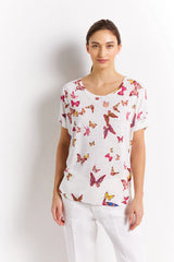 ANNY BUTTERFLY LINEN AND COTTON T-SHIRT