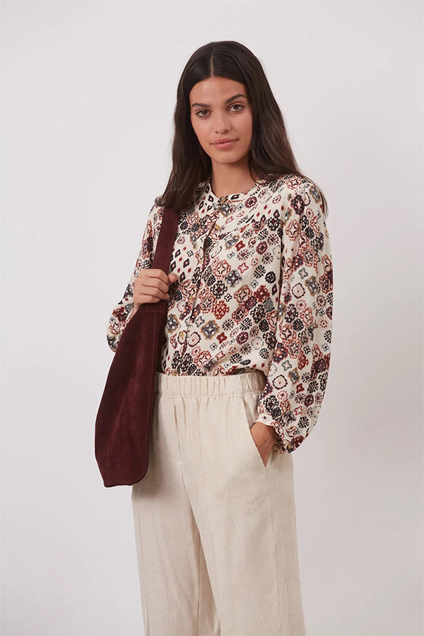 CANCAN BEIGE IKAT PRINT CREPE SHIRT