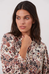 CANCAN BEIGE IKAT PRINT CREPE SHIRT