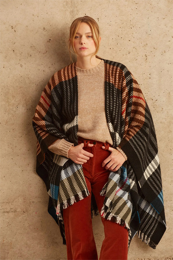 BAMBI CHECKERED WOOL PONCHO