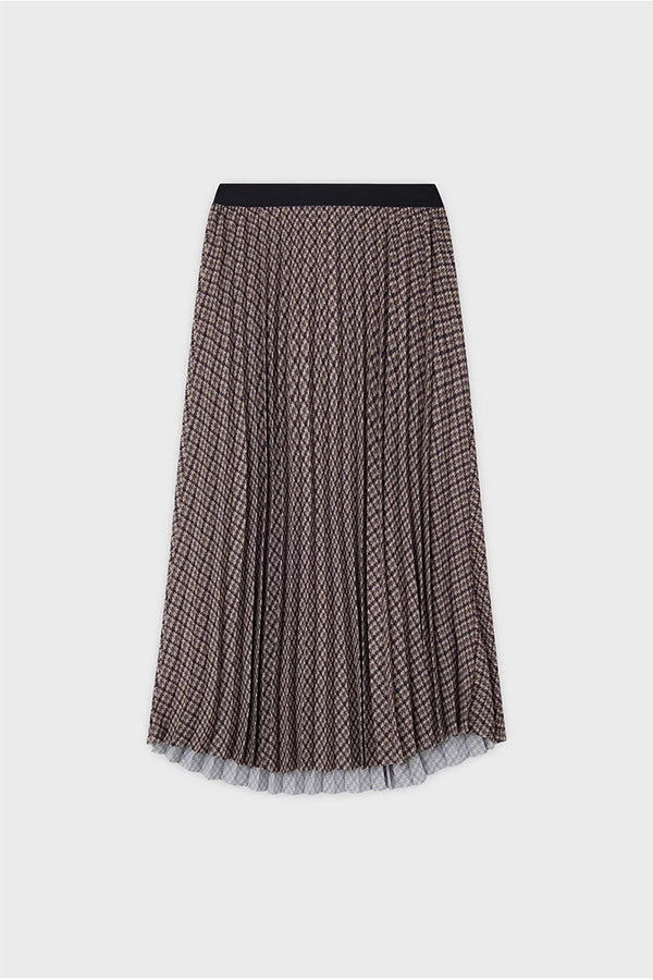 BETH HOUNDSTOOTH EFFECT PLEATED MIDI SKIRT