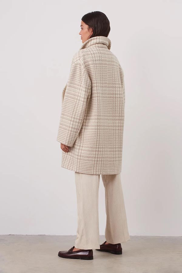 SARAH ECRU PRINCE OF WALES WOOL MAXI COAT