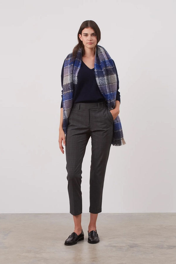 ELIASS GREY CHECKERED TAILORED CIGARETTE TROUSERS