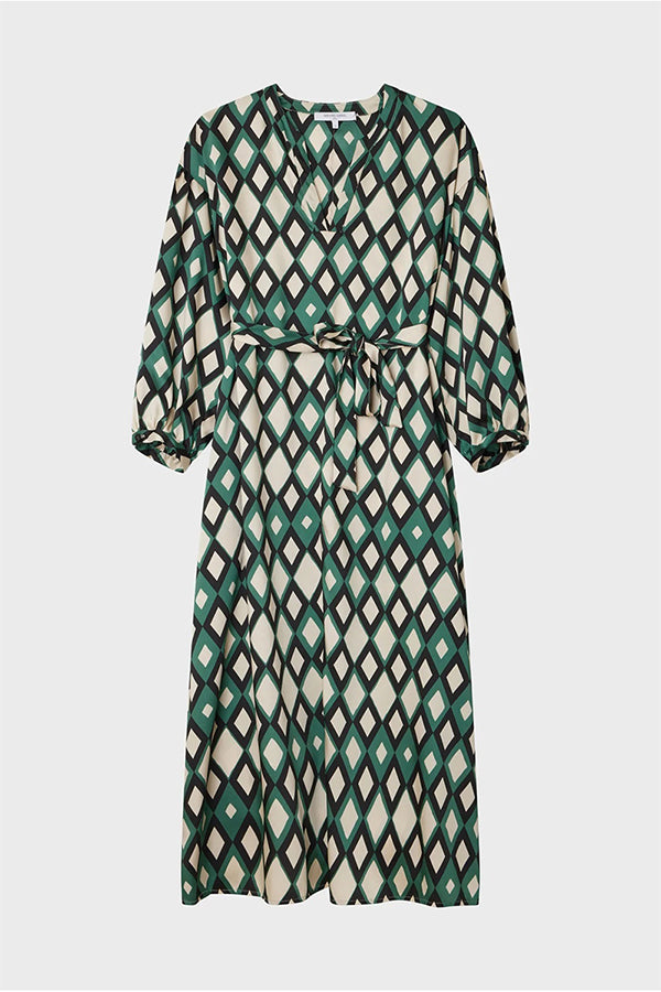 JADE EMERALD GEOMETRIC PRINT LONG DRESS