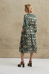 JADE EMERALD GEOMETRIC PRINT LONG DRESS