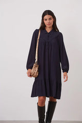 JAHLYA LOOSE VICTORIAN-INSPIRED CREPE DRESS