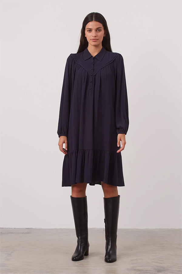 JAHLYA LOOSE VICTORIAN-INSPIRED CREPE DRESS