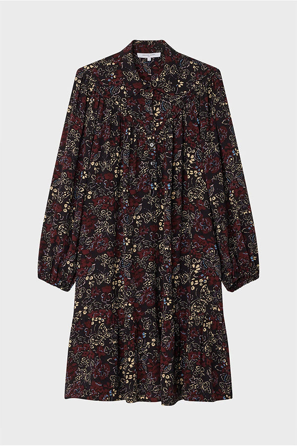 JAHLYA BUTTERFLY PRINT LOOSE VICTORIAN-INSPIRED MUSLIN CREPE DRESS