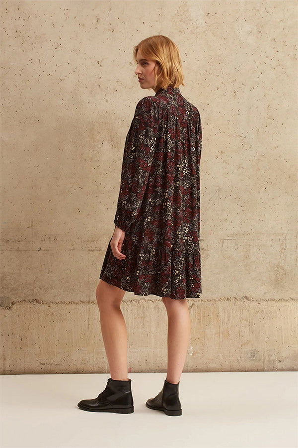 JAHLYA BUTTERFLY PRINT LOOSE VICTORIAN-INSPIRED MUSLIN CREPE DRESS