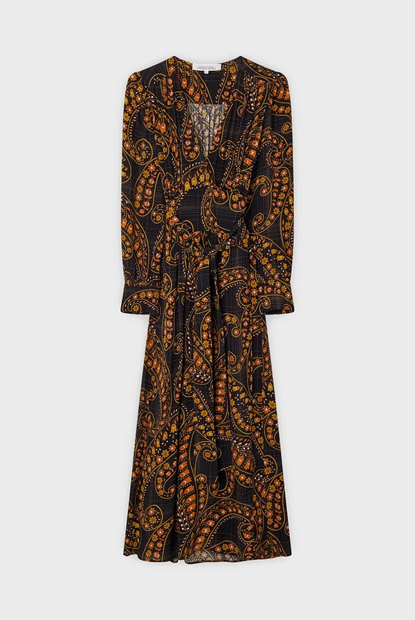 JANE 1970 FLORAL PAISLEY PRINT LONG WRAP DRESS