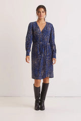 JOE FLORAL PRINT ELECTRIC BLUE CREPE WRAP DRESS