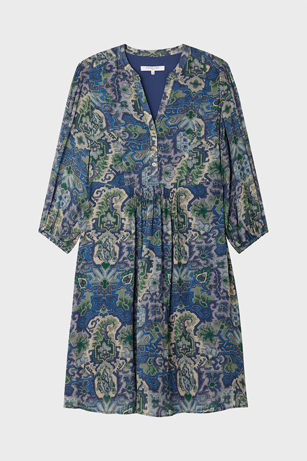 JULIA GREEN ETHNIC PRINT MUSLIN DRESS