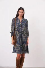 JULIA GREEN ETHNIC PRINT MUSLIN DRESS