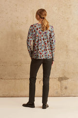 LÉONIE SCOOP V-NECK FLORAL PRINT LIGHT SWEATER