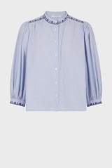 CHERYL PUFFED SLEEVE STRIPED POPLIN SHIRT