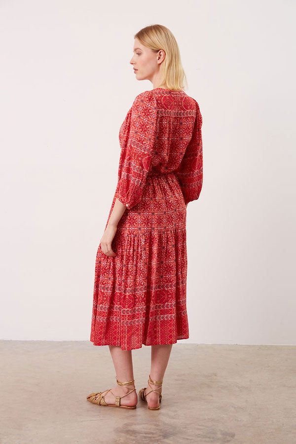 BADICE RED ETHNIC PRINT MIDI SKIRT