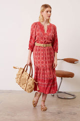 BADICE RED ETHNIC PRINT MIDI SKIRT