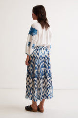 WHITE IKAT PRINT MAXI SKIRT