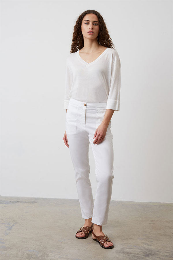 ELIZIA SLIM COTTON MIX TROUSERS