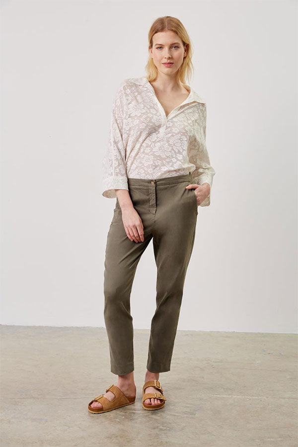 ELIZIA SLIM COTTON MIX TROUSERS