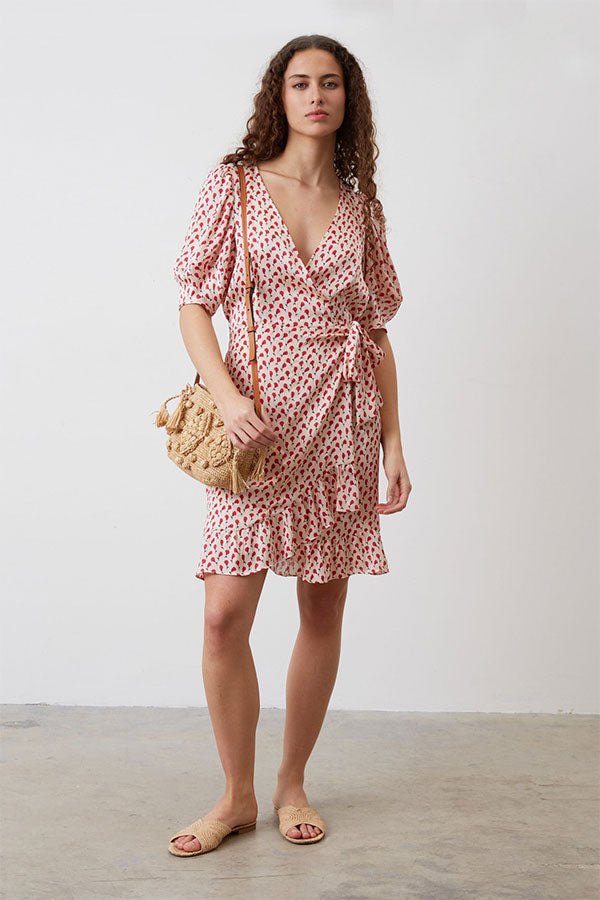 JOSS FLORAL PRINT MINI WRAP DRESS