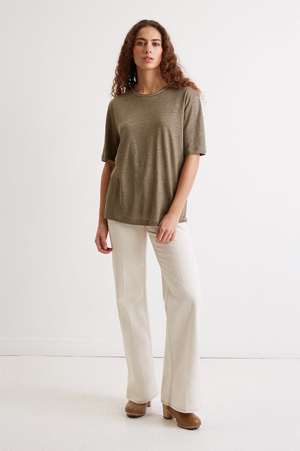 AGNES LUREX NECK LINEN T-SHIRT