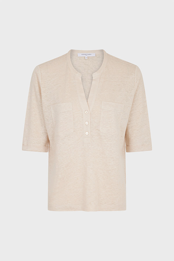 ANDREW TUNISIAN NECK LINEN T-SHIRT