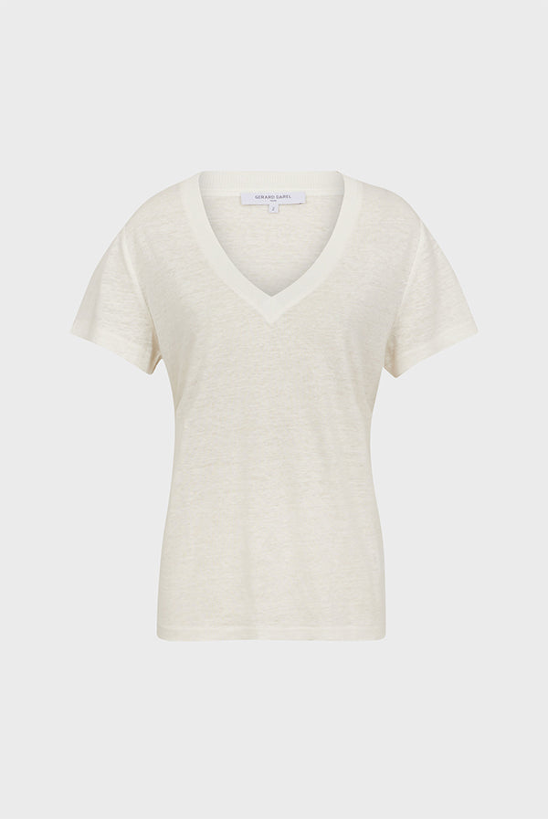 APPOLON RIBBED V-NECK SHORT SLEEVE LINEN T-SHIRT