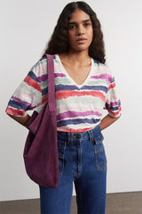 ASPEN STRIPE PRINT LINEN T-SHIRT