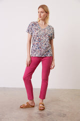 AUGUSTINO FLORAL PRINT LINEN T-SHIRT