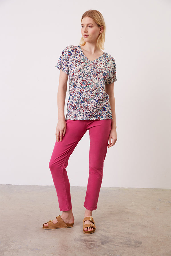 AUGUSTINO FLORAL PRINT LINEN T-SHIRT