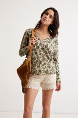 LAURYNNE FLORAL PRINT LINEN SWEATER