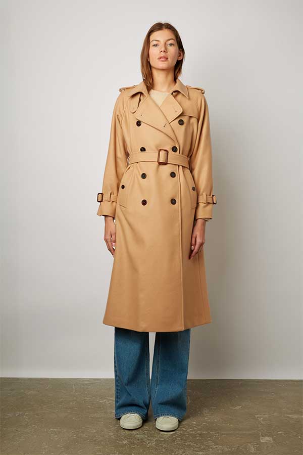 SERGE CAMEL WOOL TRENCH COAT