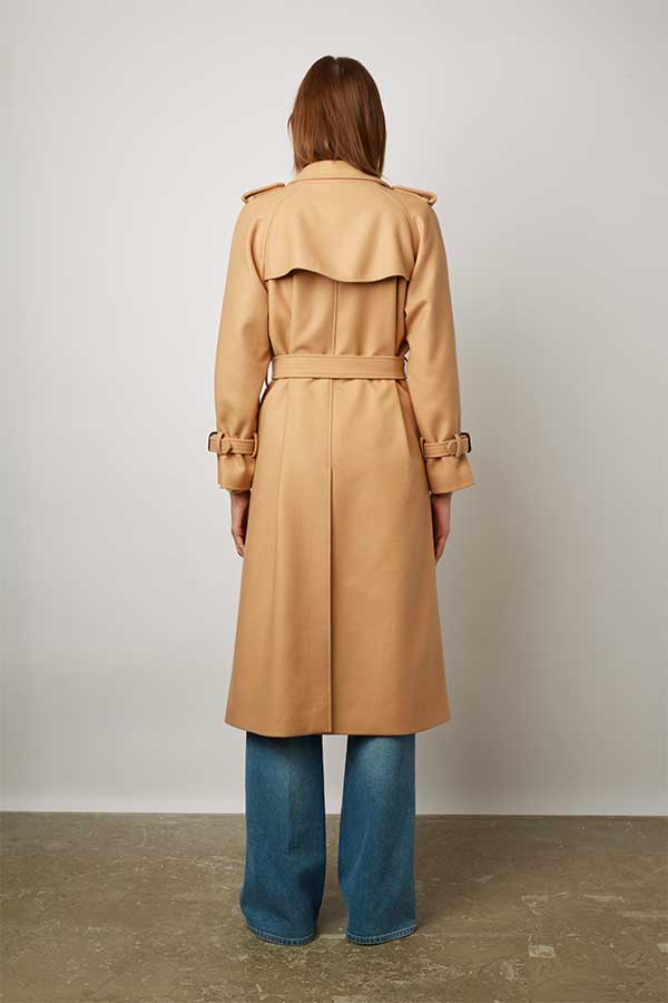 SERGE CAMEL WOOL TRENCH COAT